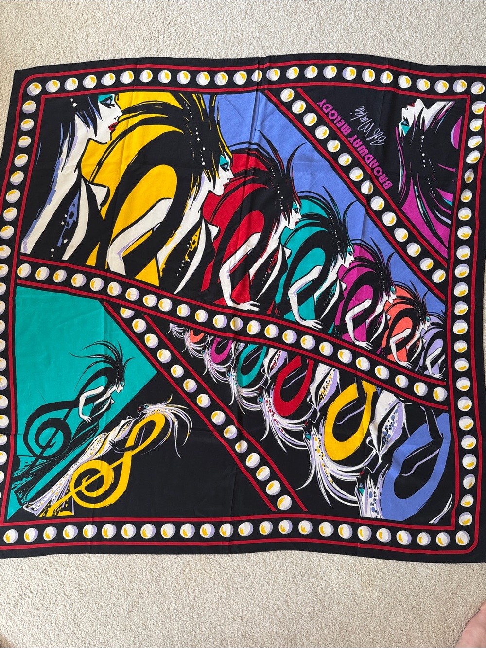 Bob Mackie Bold Multicolor Graphic Silk Scarf with Pop Art Faces